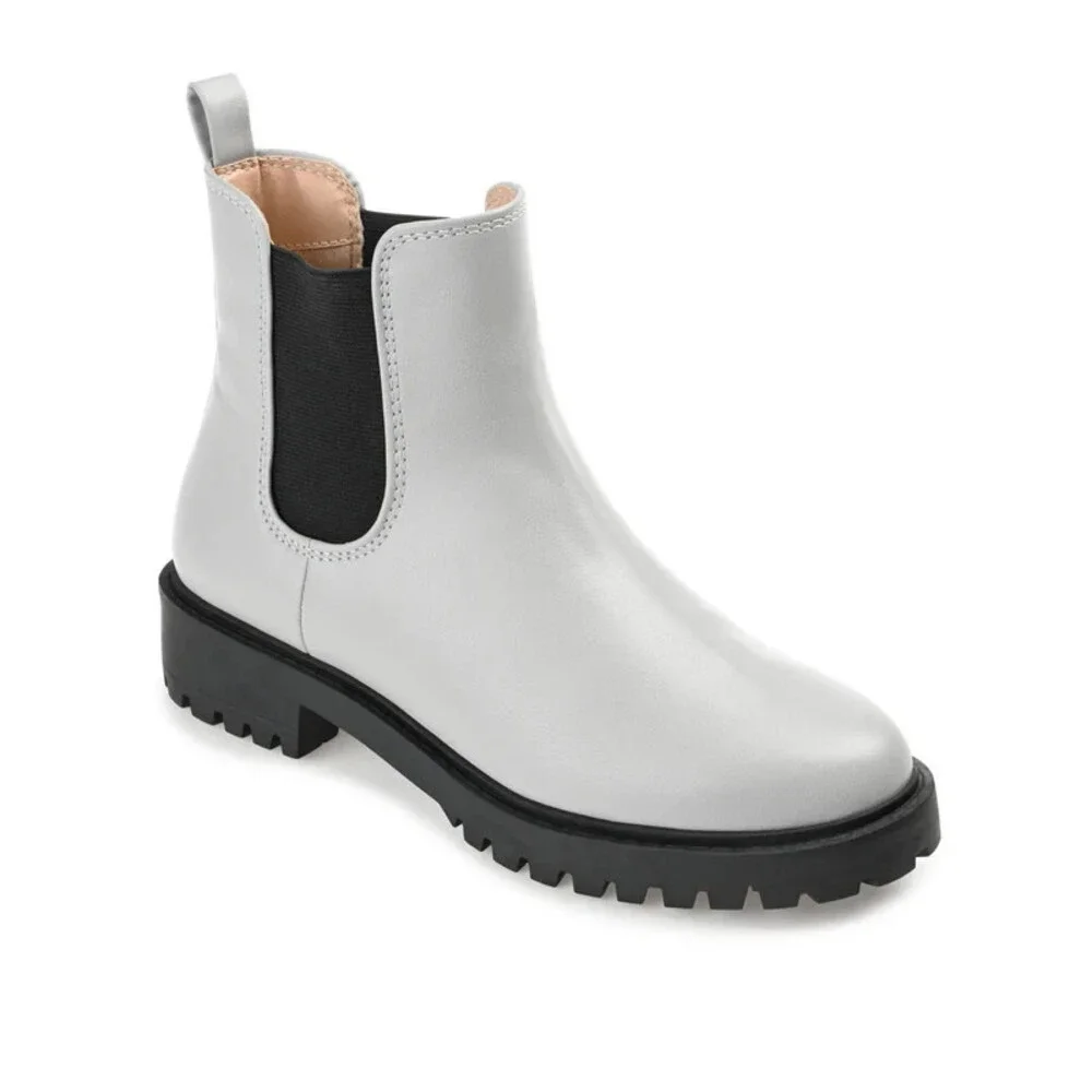 Journee Collection Kenova Boots Women's US 7 Gray Leather Chelsea Booties TZP826